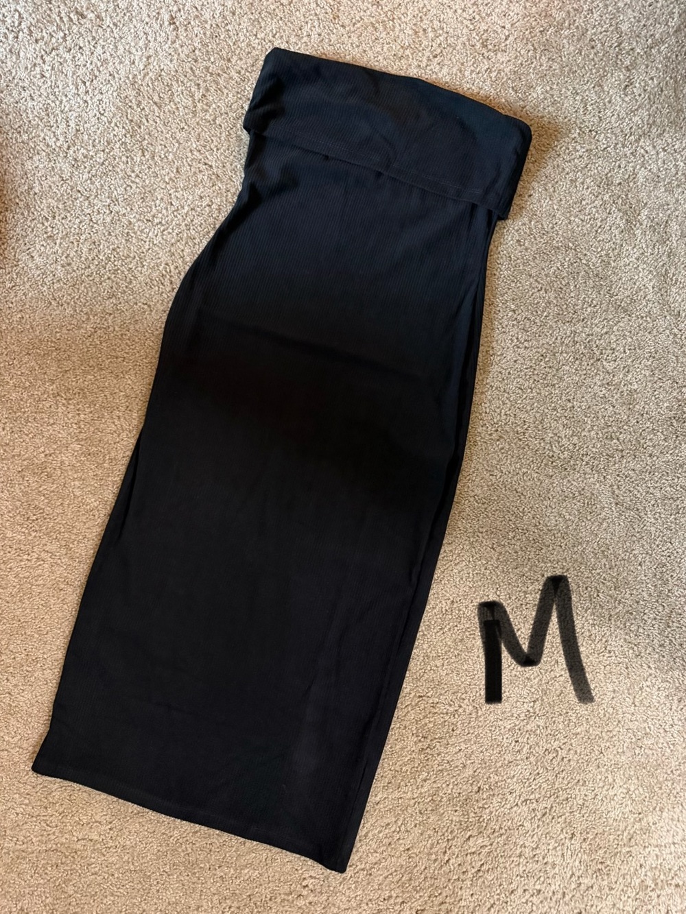 Black Fold-Over Waist Midi Dress